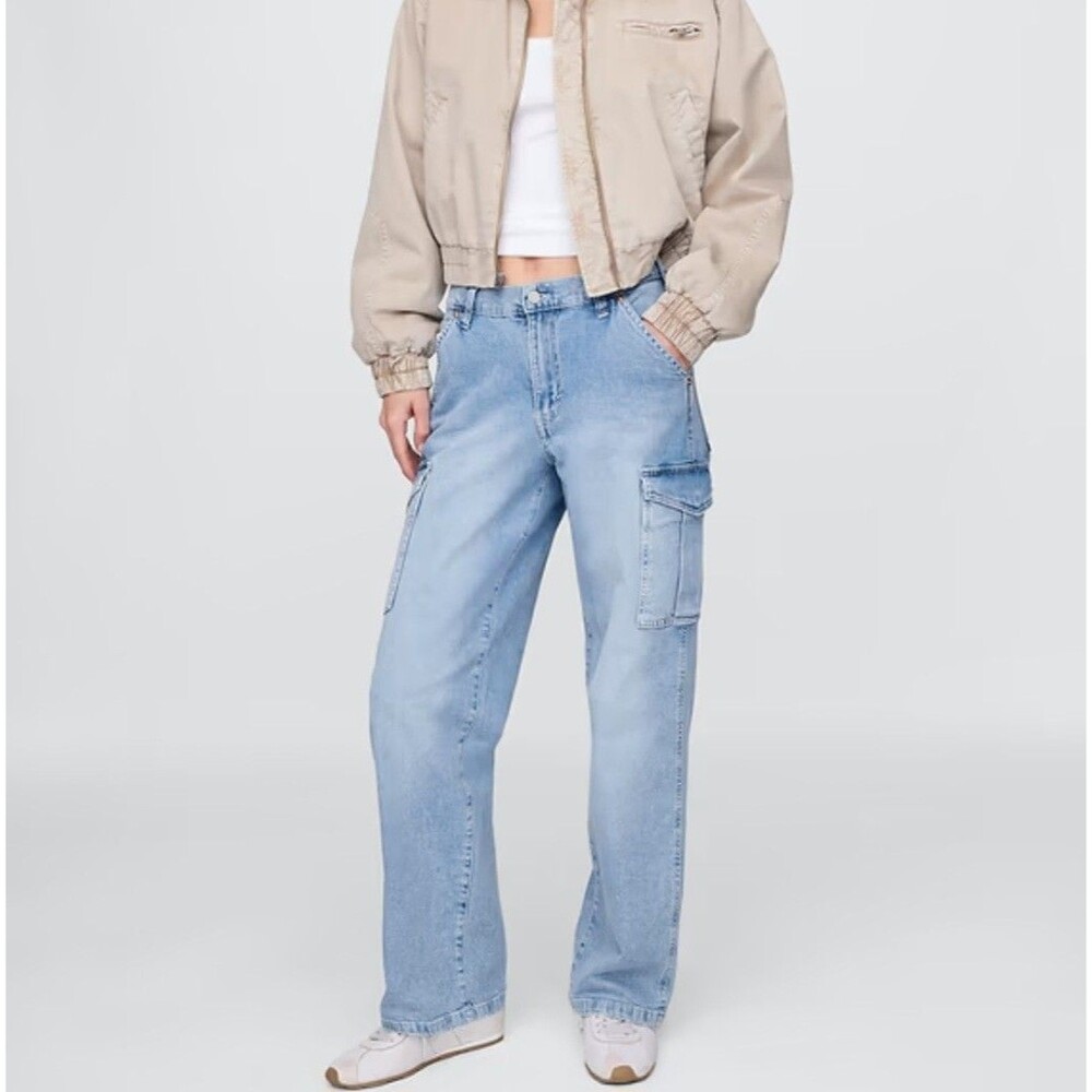 GAP 90s Loose Cargo Mid Rise Low Slung Baggy Streetwear Indie Wide Leg Jeans